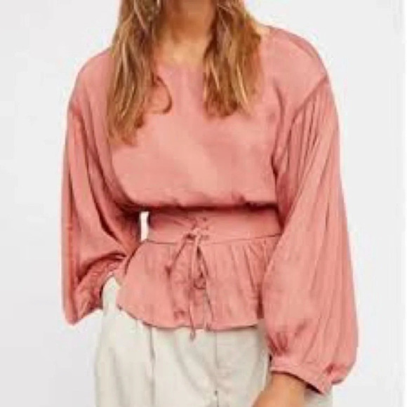 Free People Darling Dream Bell Sleeve Corset Top Peplum Ruffle Pirate Boho Smal - Picture 10 of 11